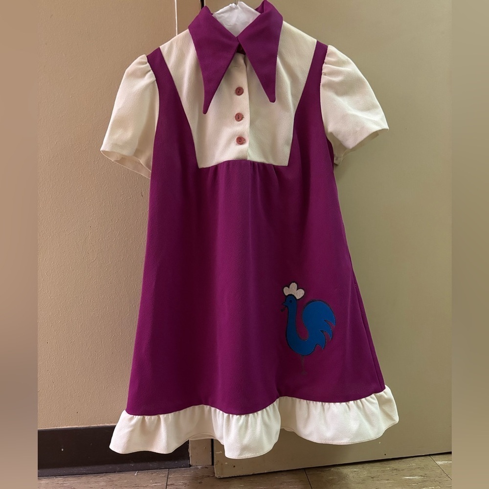 Purple and White Vintage Handmaid Dress with Rooster Design Wing Collar *Read